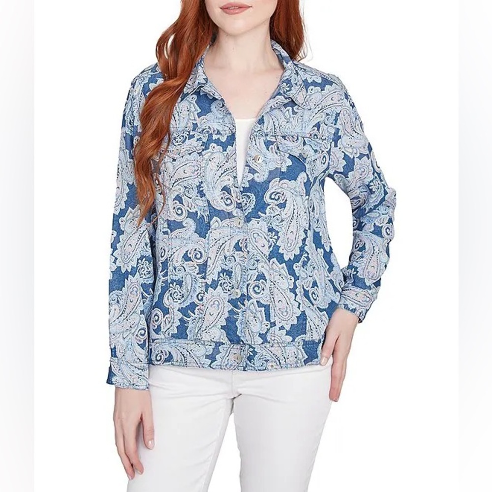 Ruby Road Soft Tencel™ Paisley Print Long Sleeve Button-Front Jacket - Small